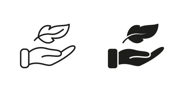 Σιλουέτα Και Γραμμή Εικονίδιο Σετ Ελαφρών Φτερών Στο Χέρι Απαλά — Διανυσματικό Αρχείο