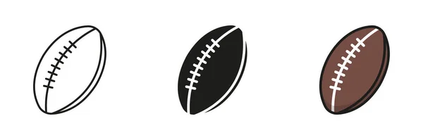 Rugby Ball Silhouette Line Icon Set Ball Play Sport Game — Vettoriale Stock