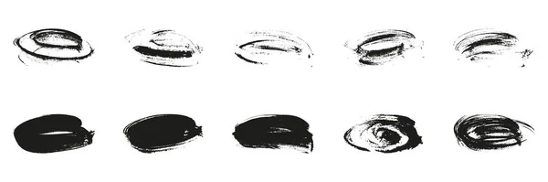 Suluboya Siyah Mürekkep Boyasının Soyut Tasarımı Yuvarlak Fırça Koleksiyonu Girdap — Stok Vektör