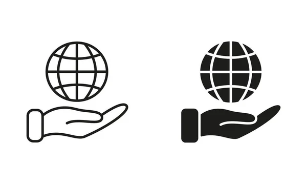 International Education Silhouette Line Icon Set Apprentissage Global Enseignement Distance — Image vectorielle