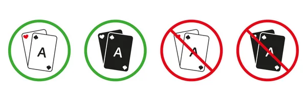 ブラックジャックとロイヤルポーカーサインを許可し 禁止されています ゲームカードデッキラインとシルエットアイコンセット プレイカード カジノ ギャンブルレッドシンボルコレクションを停止します 絶縁ベクトルイラスト — ストックベクタ