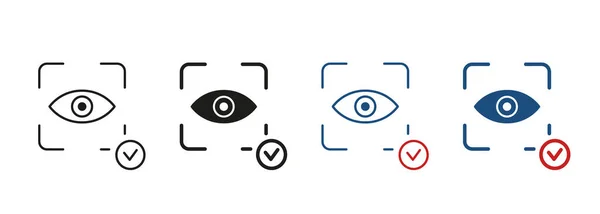 Rozpoznávání Duhovky Pro Biometrickou Identifikaci Oční Skenování Linka Silueta Sada — Stockový vektor
