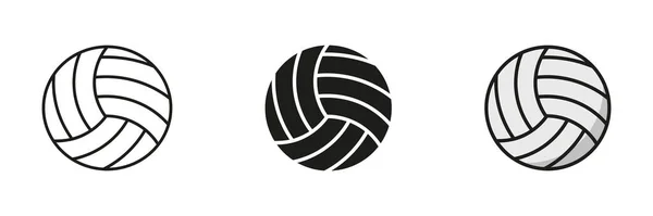 Волейбольный Мяч Черный Силуэт Линейный Иконный Набор Мяч Игры Спортивную — стоковый вектор