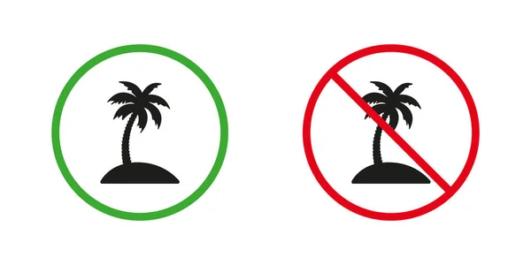 パームツリー油赤と緑の警告サイン 天然有機食品成分シルエットのアイコンのみを設定します パーム油許可され 禁止されたピクトグラム パームファットシンボル 絶縁ベクトルイラスト — ストックベクタ
