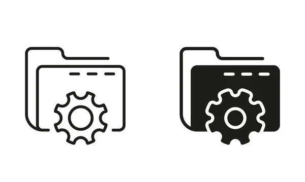 Φάκελος Υπολογιστή Gear Line Και Silhouette Icon Set Ρύθμιση Του — Διανυσματικό Αρχείο