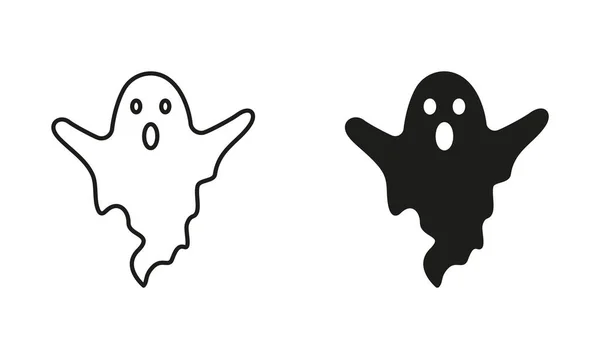 Halloween Ghost Line Silhouette Black Icon Set Monstro Assustador Assustador —  Vetores de Stock