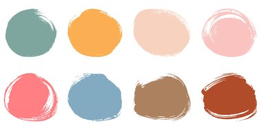 Fırça darbesi renk pulları. Sıkıntılı Banner, Grunge Circle Fırça Seti. Soyut Grafik Elementi. Çember Şekil Koleksiyonunda Felç. Yuvarlak boya. İzole Vektör İllüstrasyonu.