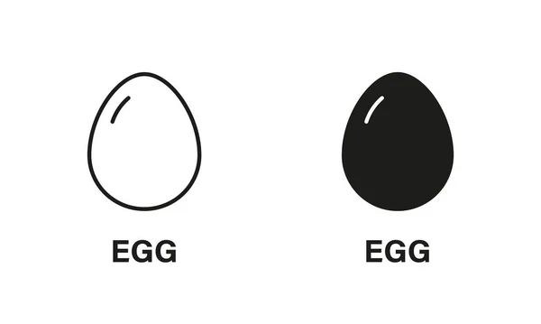 蛋线和轮廓图标集 健康早餐黑色象形文字 蛋白质饮食 蛋壳符号收集白色背景 营养标志 孤立的病媒图解 — 图库矢量图片