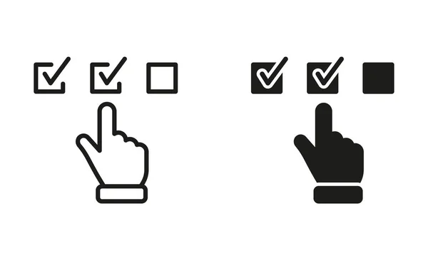 Ερωτηματολόγιο Black Line Και Silhouette Icon Set Χέρι Tick Checkmark — Διανυσματικό Αρχείο