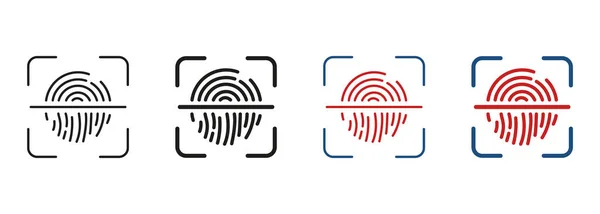 Zestaw Ikon Identyfikacji Biometrycznej Sylwetki Skaner Linii Papilarnych Kolekcji Lock — Wektor stockowy