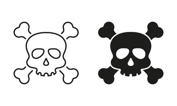 Crâne Avec Croisés Pour Fêter Halloween Line Silhouette Black Icon — Image vectorielle