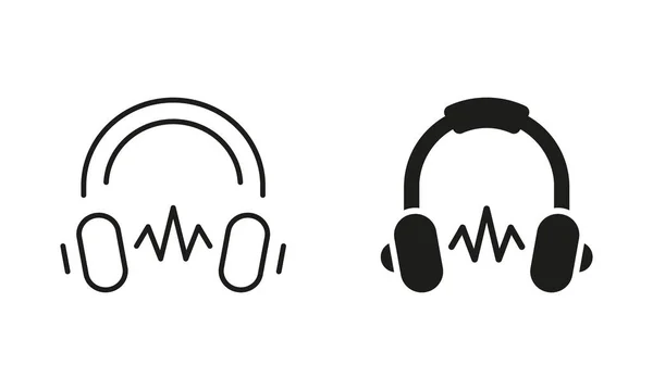 Kopfhörer Silhouette Und Line Icon Set Online Bildungs Und Lernkonzept — Stockvektor