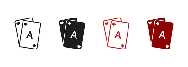 Spelar Bridge Black Jack Royal Poker Piktogram Spelkort Däck Linje — Stock vektor
