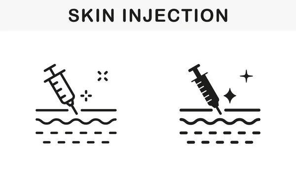 Skin Injection Line Silhouette Icon Set Medical Dermatology Treatment Vaccine — Stock Vector