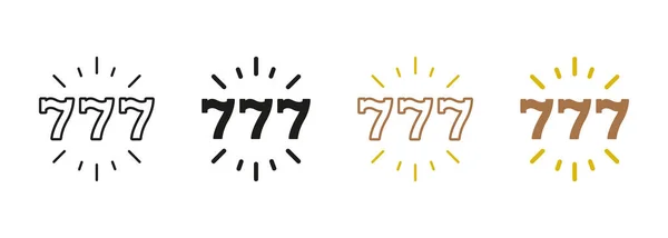 777 Jackpot Line Silhouette Icon Set Fortuna Macchina Mangiasoldi Frutta — Vettoriale Stock