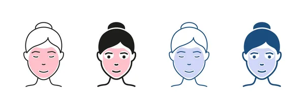 Huidverzorging Routine Hygiëne Hydraterende Symbool Collectie Girl Beauty Cosmetic Face — Stockvector