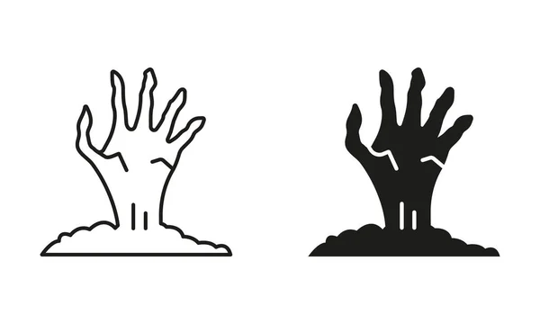 Dead Man Hand Sticking Out Ground Line Silhouette Black Icon — Vector de stock