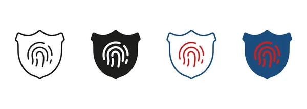 Sběr Symbolů Biometrické Identifikace Piktogram Ochrany Soukromí Otisk Prstu Štítovou — Stockový vektor
