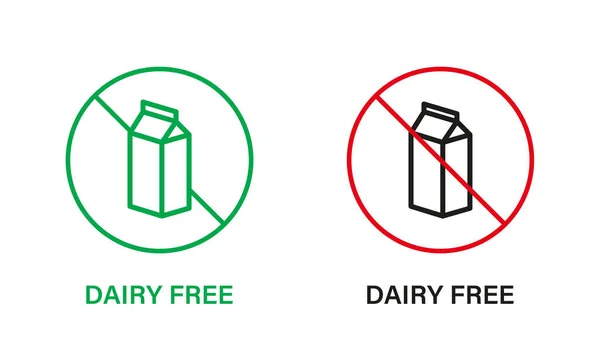 Set Iconos Línea Sin Lácteos Dairy Stop Sign Only Healthy — Vector de stock