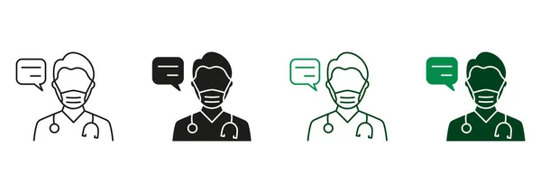 Gezondheidszorg Chat Medic Conversation Symbol Collectie Doctor Het Masker Met — Stockvector