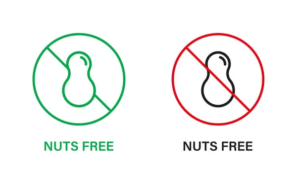Nut Free Line Icon Set Nuci Produs Stop Semn Arahide — Vector de stoc