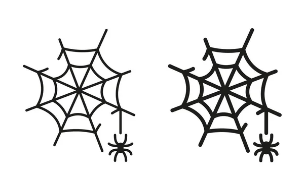 Spiderweb Line Και Silhouette Black Icon Set Τρομακτικός Ιστός Αράχνης — Διανυσματικό Αρχείο