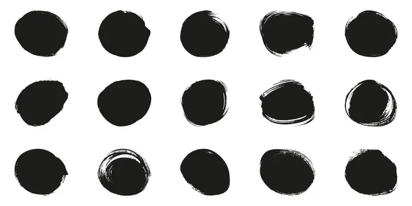 Conjunto Escova Redonda Black Grunge Frame Forma Círculo Desenho Abstrato —  Vetores de Stock