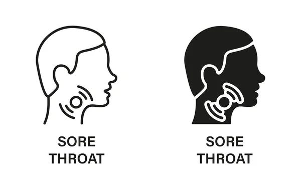 stock vector Sore Throat Line and Silhouette Icon Set. Painful Sore Throat Symbol Collection. Male Head with Symptoms of Angina, Flu, Cold Pictogram. Isolated Vector illustration.