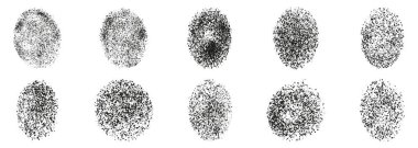 Soyut püskürtme dokusu seti. Çember Grunge Efekti, Retro Yuvarlak Siyah Gürültü. Leke lekesi, Dotwork geçmişi. Vintage Circular Grain. İzole Vektör İllüstrasyonu.