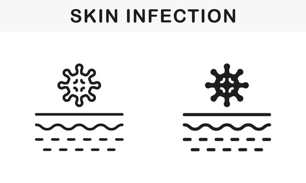 박테리아 실루엣 아이콘 Dermis Pictogram 구조에 존재하는 미생물 Skin Layer — 스톡 벡터
