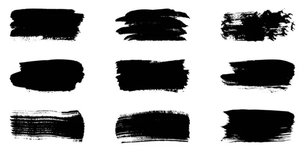 粉刷笔刷套件 Grunge纹理 画笔飞溅 白色背景下的图形设计元素 方块形状的黑色飞溅集合 孤立的病媒图解 — 图库矢量图片