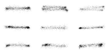 Çizgi Siyah Sıçrama Vuruşu. Sprey desenli boya seti. Fırça Etkisi, Fırça Sıçratma Koleksiyonu. Soyut Grafik Tasarım Elemanı. Grunge Splash, Stripe Graffiti. İzole Vektör İllüstrasyonu.