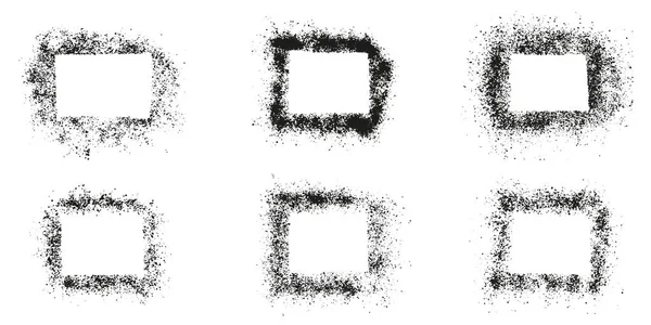 スプレーテクスチャフレーム 正方形の粒度境界セット 概要長方形コレクションのグランジグラフィックデザイン要素です 白を基調としたブラックペイントブラシグレイン 絶縁ベクトルイラスト — ストックベクタ