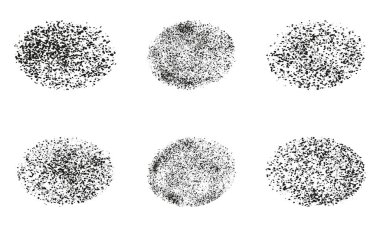 Soyut Çember Çekirdek Gürültüsü Seti. Grunge Spray, Yuvarlak Leke Sıçratma Retro Efekti. Kara Nokta İş Geçmişi. Dairesel Vintage Grain dokusu. İzole Vektör İllüstrasyonu.