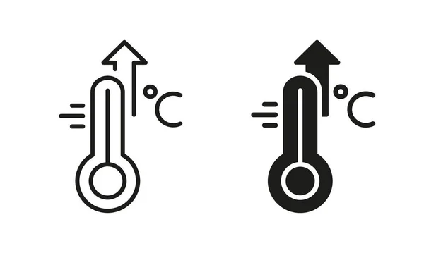 High Temperature Scale Line Och Silhouette Icon Set Influensa Förkylning — Stock vektor