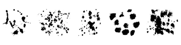 Набір Малювання Пензлем Чорний Абстрактний Сплеск Спрей Блок Текстура Плями — стоковий вектор