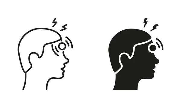 Headache Line Dan Silhouette Icon Set Kepala Penyakit Fatigue Symbol - Stok Vektor