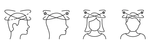 Migräne Kopfschmerzen Schwindel Abgelenkter Kopf Symbolsammlung Auf Weißem Hintergrund Mann — Stockvektor