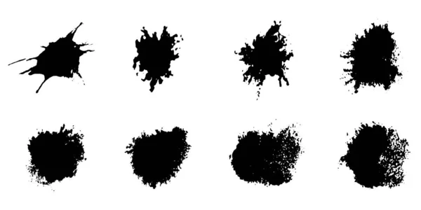 Jeu Éclaboussures Brosse Peinture Éclaboussure Éclaboussure Encre Black Splat Grunge — Image vectorielle
