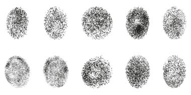 Sprey Grunge desen siyah set. Soyut Çember Retro Gürültüsü. Vintage Circular Grain. Yuvarlak Leke Sıçratma Efekti, Dotwork Arkaplanı. İzole Vektör İllüstrasyonu.