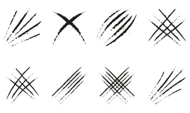 Grunge Doku Kesme Koleksiyonu. Pençe Tırmık Seti. Hayvan Saldırısı İzi. Vahşi Canavar, Ayı Çivi İzi. Kaplan ya da Kedi Pençesi. Korkunç bir yırtılma. Soyut Tasarım Elementi. İzole Vektör İllüstrasyonu.