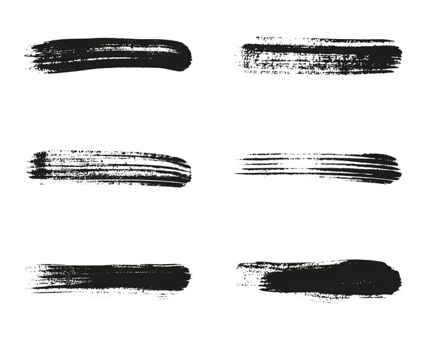 ブラシストロークペイントセット ブラシストローク ブラック水彩線の形でスクラッチ インク ストライプ コレクション ダーティグランジペイントブラシ Grungy Texture背景 アブストラクトデザイン — ストックベクタ