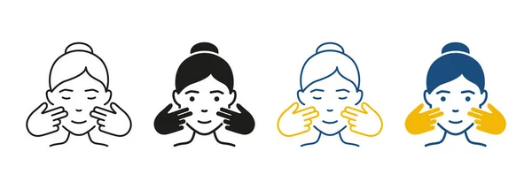 Gezichtsmassage Schoonheidsbehandeling Pictogram Massage Voor Woman Face Line Silhouette Icon — Stockvector