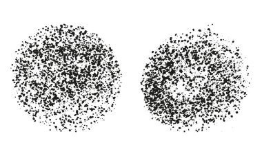 Gürültü Soyut Çember Çekirdek Doku Kümesi. Grunge spreyi. Yuvarlak Leke Lekesi Retro Efekti. Kara Nokta İş Geçmişi. Dairesel Vintage Grain. İzole Vektör İllüstrasyonu.