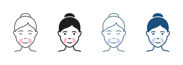 美肌のためのパッチ 女の子はジェルパッチラインとシルエットアイコンセットを使用してください 顔のアンチエイジングプロシージャ しわに対する化粧品コラーゲンパッチシンボルコレクション 絶縁ベクトルイラスト — ストックベクタ