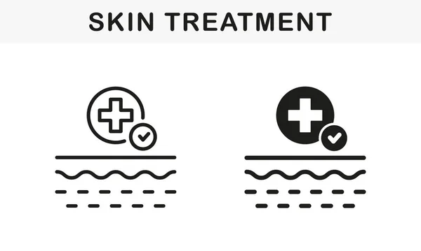 Medical Skin Treatment Line Silhouet Black Icon Set Dermatologie Gezondheidszorg — Stockvector