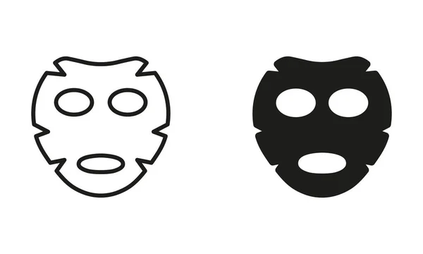 Maschera Viso Linea Silhouette Black Icon Set Pittogramma Cosmetico Igienico — Vettoriale Stock