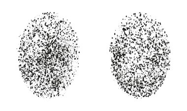 Grainy Grunge Efekti seti. Soyut püskürtme. Çember Gürültü Yapısı. Siyah Noktalı Benekli Beyaz Arkaplan. Dairesel Retro Tasarım Elemanı. İzole Vektör İllüstrasyonu.