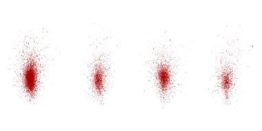 Kırmızı sprey Grunge desen seti, Kirli desen. Tahıllı fırça boyası, kan sıçraması. Yarı Ton Lekesi, Gürültü Efekti Koleksiyonu. Tahıl Mürekkebi Sıçratma. Soyut Tasarım Elementi. İzole Vektör İllüstrasyonu.