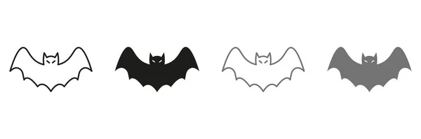 Bat Line Silhouette Icône Set Scary Evil Dark Bat Black — Image vectorielle